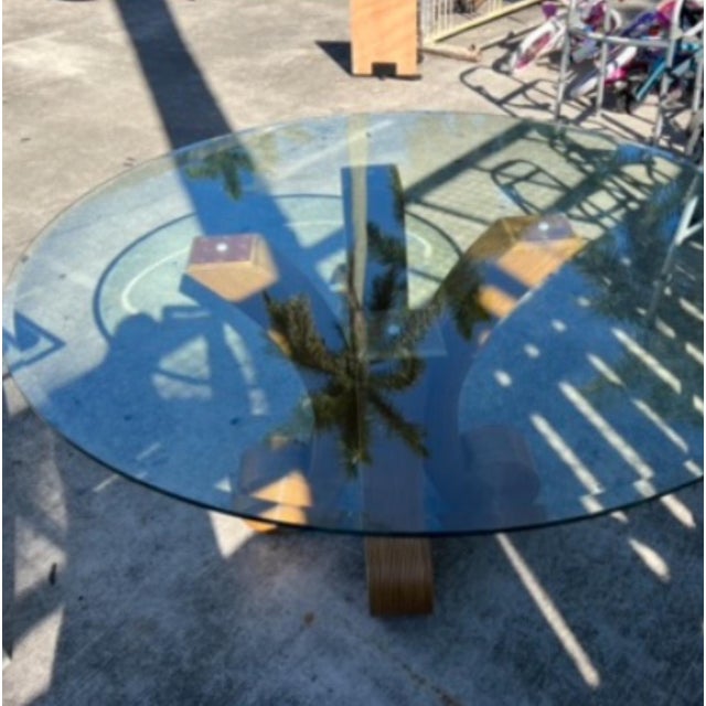 1980s Bamboo Pencil Reed Round Glass Dining Table For Sale - Image 5 of 12