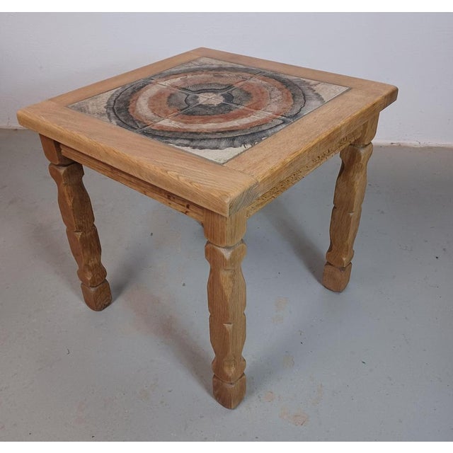 Ceramic Brutalist Sidetable in Oak with Søholm Tiles by Henning Kjærnulf, 1970s For Sale - Image 7 of 11