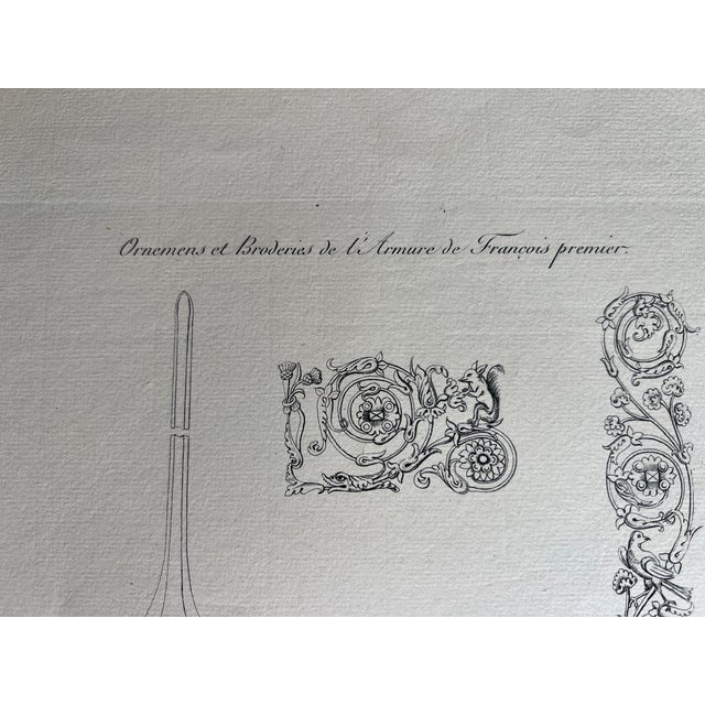 Blue Mid 19th Century Etching Reproduction of Ornamental Elements of the Armor of Francis I by French Artist Nicolas Xavier Willemin For Sale - Image 8 of 9
