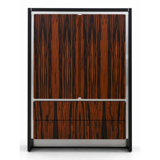 Age: Approx: 60 Years Old Details: Finish No.401 Milo Baughman Design Macassar Fronts W. Ebony & Chrome Four Interior...