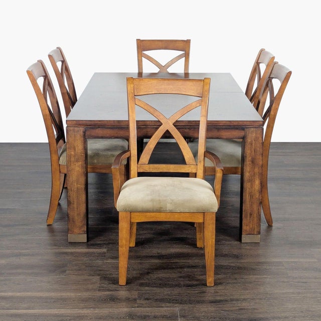 Traditional Bassett 9-Piece Wooden Extendable Dining Set With Cushioned Chairs For Sale - Image 3 of 18