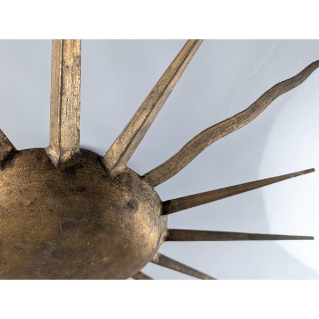 Metal Mid-Century Gilt Metal Sunburst Flush Mount, 1960s For Sale - Image 7 of 9