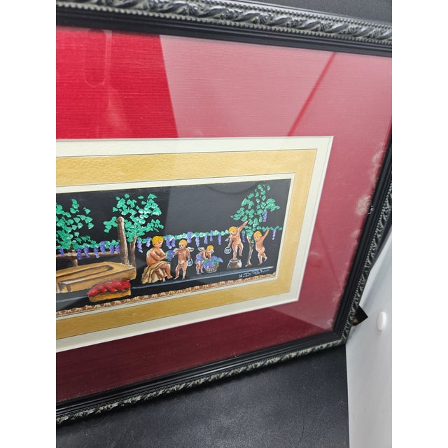 Mexican Hand Painted & Signed Vendemmia Casa Del Vetti-Pompei Framed and Matted Picture For Sale - Image 3 of 4