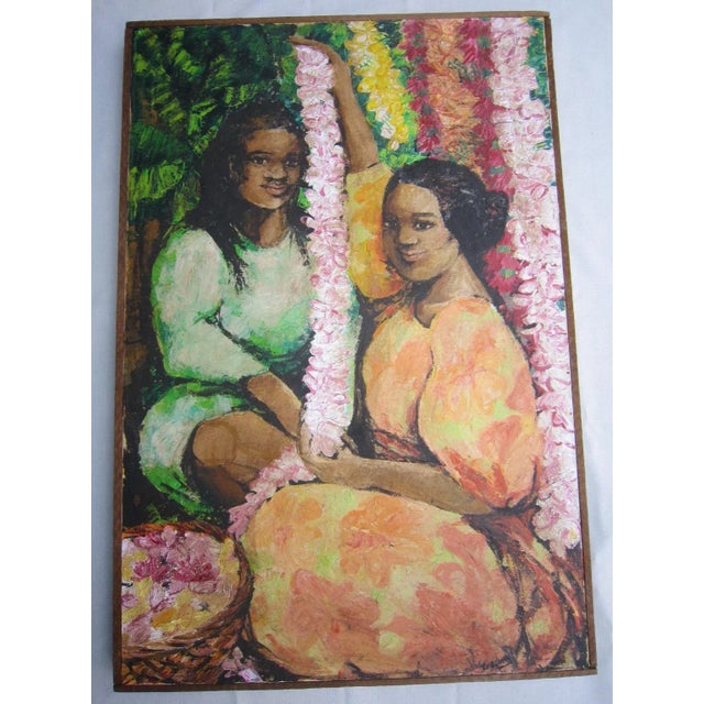 Mid Century Painting Polynesian Women, Signed Ron Tredwell For Sale - Image 9 of 9