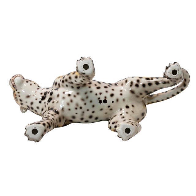 Large Vintage Italian Hand Made Glazed Ceramic Leopard Sculpture, 1980s For Sale - Image 4 of 6