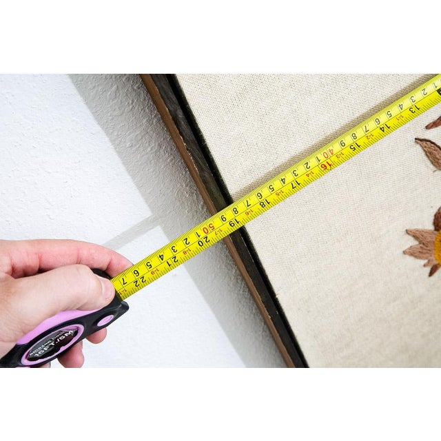 Yellow Mid Century Modern Vintage Tapestry Wall Hanging Hand Made Sunflowers Floral For Sale - Image 8 of 9