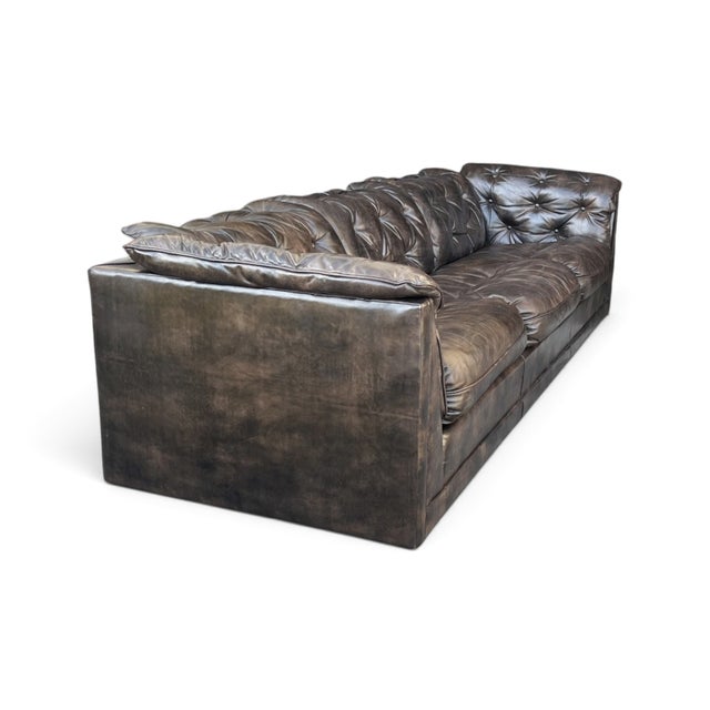 Vintage 1970s Leather Chesterfield Sofa Button Tufted Brown Leather Sofa For Sale - Image 10 of 16