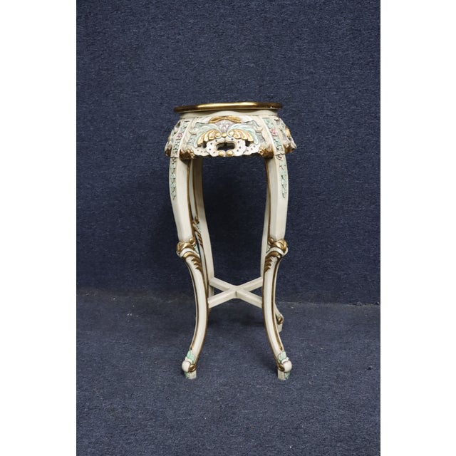 Italian Italian Style Hand-Painted Plant Stand With Pink Marble Top For Sale - Image 3 of 9