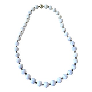 Blue Lace Agate Sterling Silver Milor Necklace 12mm Italy For Sale