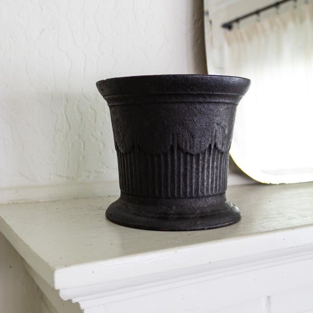 19th Century Black Cast Iron Mortar Jardiniere or Plant Holder For Sale - Image 6 of 11