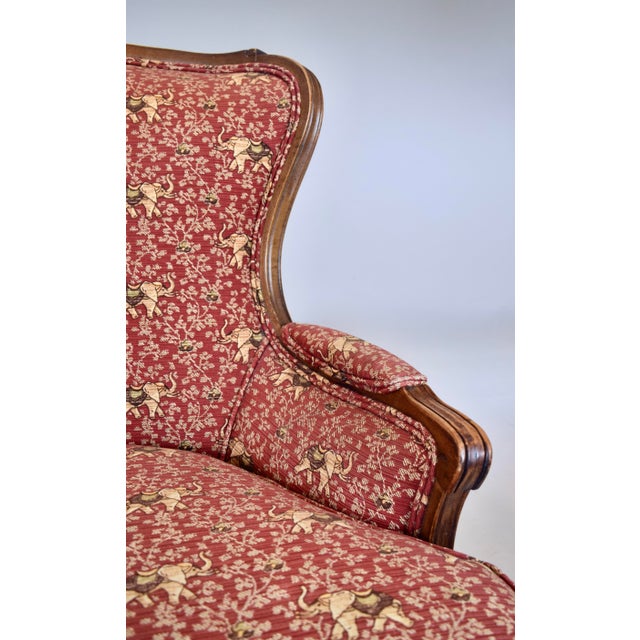 Red Carved Walnut Bergere Chairs, Louis XV Style, Upholstered, Usa For Sale - Image 8 of 10