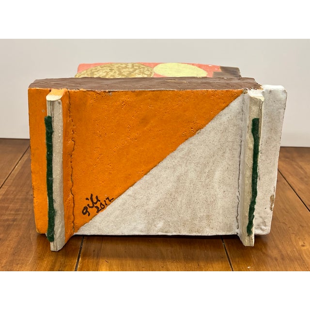 2010s Signed “Gill” (2012) Sculptural Ceramic Vessel / Planter Polychrome Slab Built Studio Art John Gill For Sale - Image 5 of 13