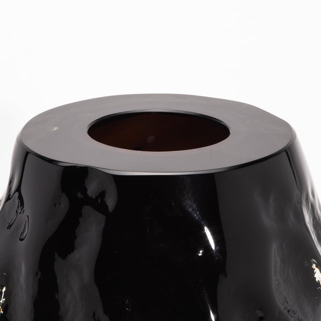 Glass Hand-Blown Murano Modern Sculptural Vase in Onyx Black For Sale - Image 7 of 8