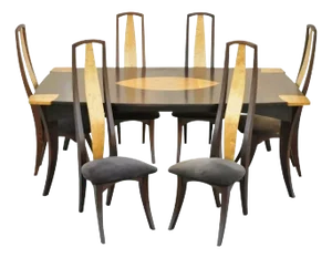 Jeffrey Greene Mid Century Arts & Crafts Birdseye Maple Inlay Dining Set - 7 PCS