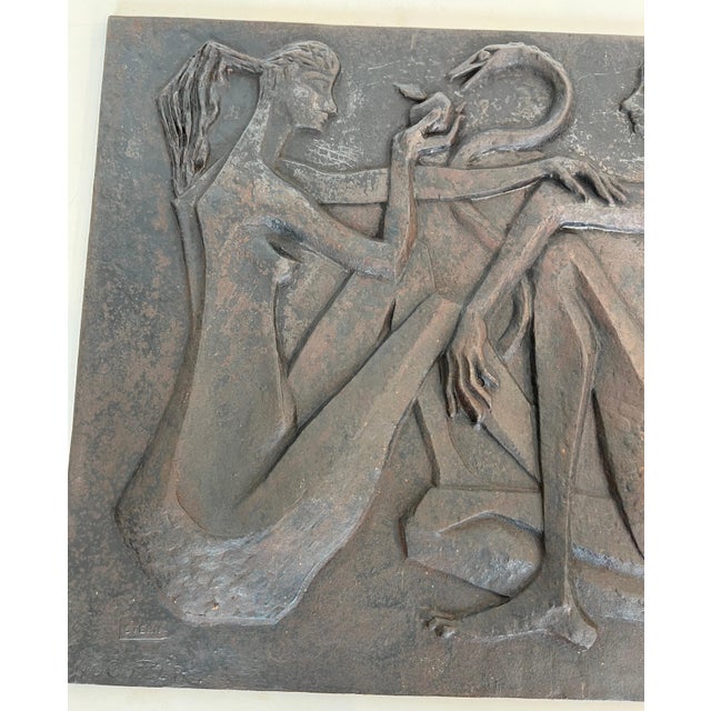 Mid-Century Modern Modernist fireback depicting Adam and Eve, the apple and the serpent For Sale - Image 3 of 12