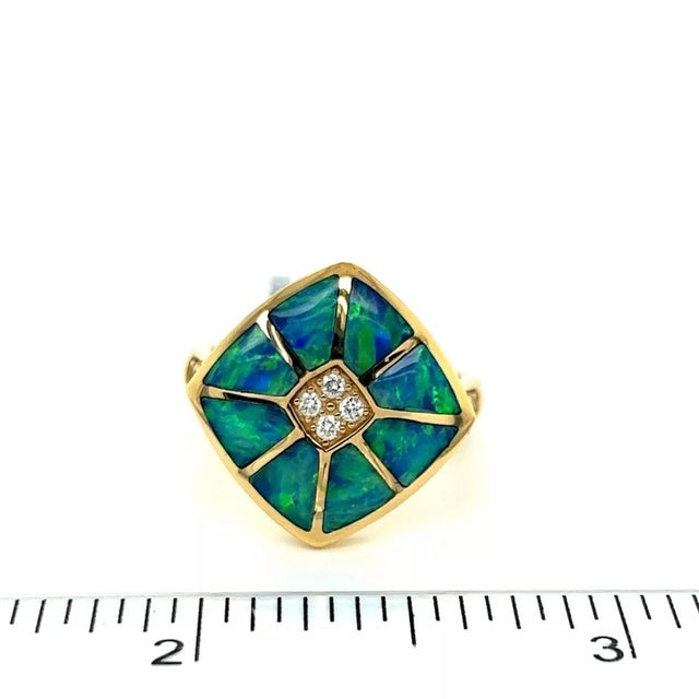 Gold Kabana Fire Opal Inlay & Diamonds 18k Yellow Ring, Size 7 For Sale - Image 8 of 8