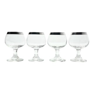 1950s Dorthy Thorpe Silver Band Brandy Snifter Glasses - Set of 4 For Sale