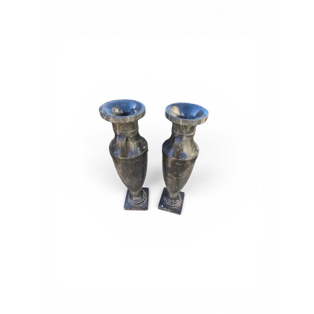 Black Large Greek Style Black Marble Vases, 20th Century, Set of 2 For Sale - Image 8 of 12