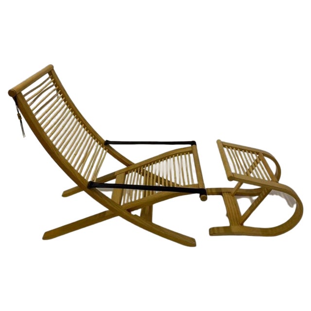 Set of Rattan & Steam Bent Chair & Ottoman, 1960s For Sale