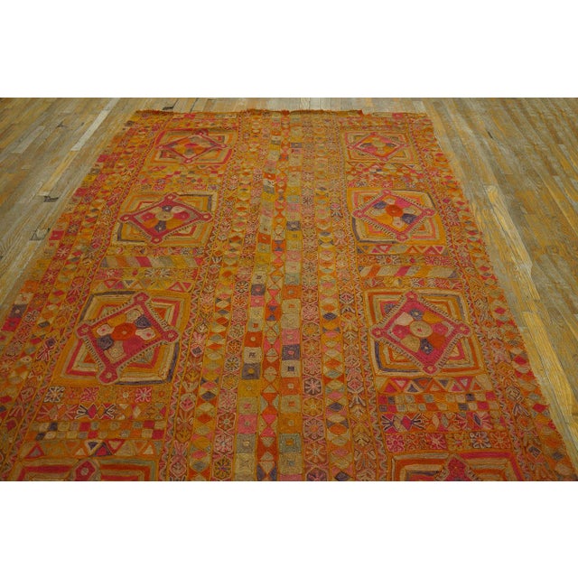Tribal 1970s Orange Geometric Vintage Marsh Arab Embroidery Rug 5' 3'' X 8' Knotted Wool Carpet For Sale - Image 3 of 13