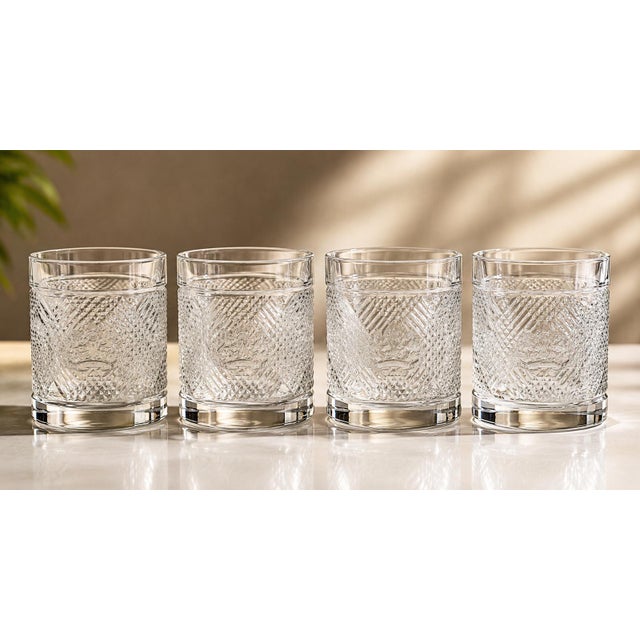 Campaign Vintage Ralph Lauren Safari Argyle Double Old Fashioned Glasses - Set of 4 For Sale - Image 3 of 7