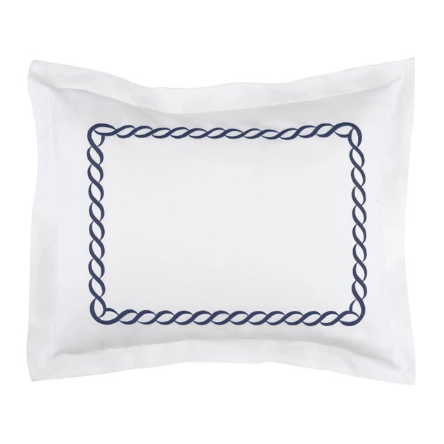 Transitional Catena Standard Shams, Set of 2 in White/Navy For Sale - Image 3 of 3