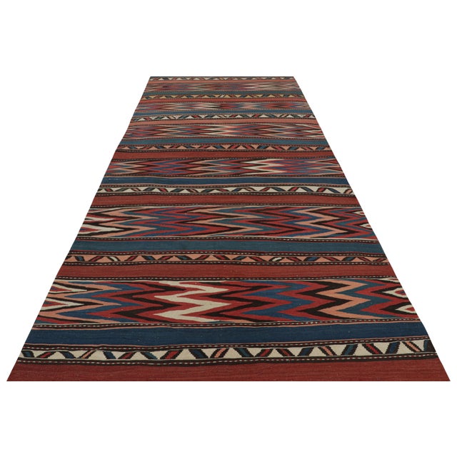 1950s Vintage Mid-Century Shahsavan Tribal Red and Blue Wool Kilim Rug For Sale - Image 5 of 7