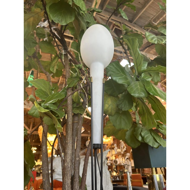 Floor lamp with marble base, design and manufacturing by Stilnovo, Italy, 1950s. The lamp has an opaline glass egg shape,...