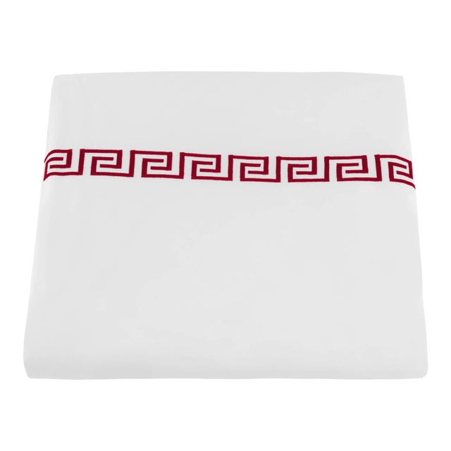 Greek Key King Duvet Cover in Red For Sale
