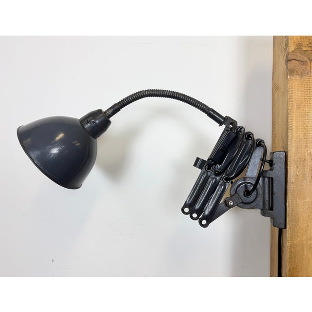 Metal Dark Grey Industrial Scissor Wall Lamp from Elektroinstala, 1960s For Sale - Image 7 of 16