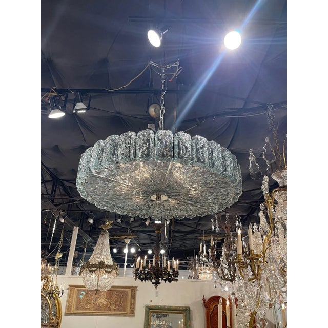 Modern Murano Glass Fontana Green Ice Block Disc Chandelier For Sale In Dallas - Image 6 of 9