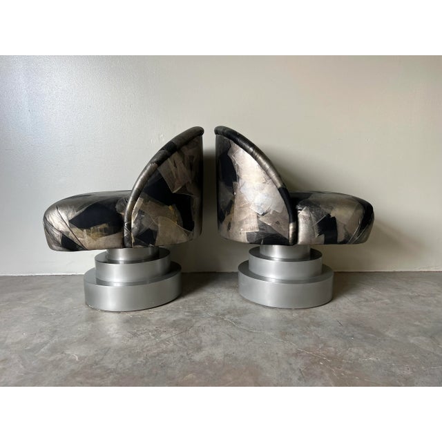 Postmodern 80's Karl Springer - Style Postmodern Swivel Lounge Chairs - a Pair For Sale - Image 3 of 12