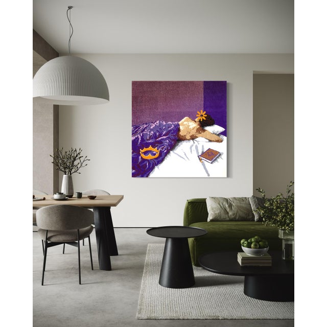 Textile Cedric Vu "I Love Machiavelli" Tufted Yarn Figurative Portrait, Purple Bed, Gold Crown, Contemporary California Textile Art, Pop Art, 2025 For Sale - Image 7 of 8