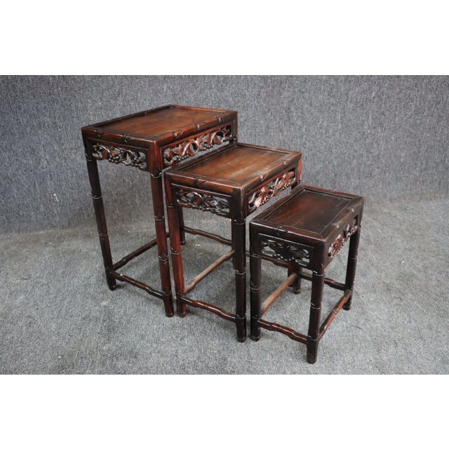Rosewood Carved Nesting Tables For Sale - Image 9 of 9