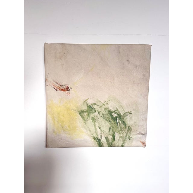 This is an original abstract acrylic painting on a square canvas painted by Tina Shenk. The artwork features a minimalist,...