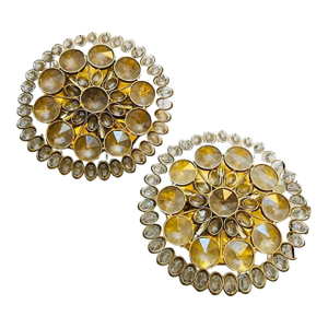 Two 1960s Mid-Century Modern Brass and Glass Wall Sconces or Ceiling Lights