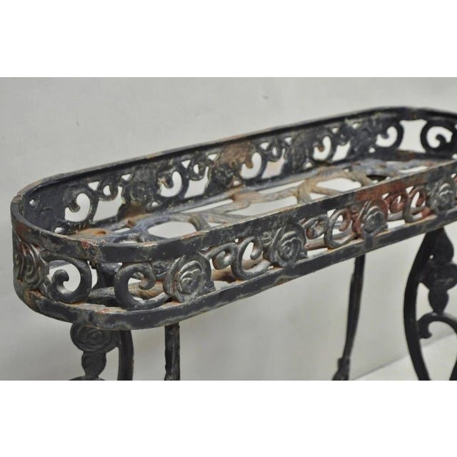 Mid 20th Century Vintage French Art Nouveau Style Heavy Wrought Iron Garden Planter Plant Stand For Sale - Image 5 of 17