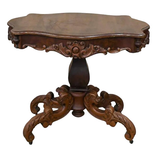 Antique Hand-Carved Dolphin Leg Side Table For Sale