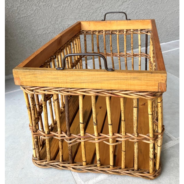 1980s Circa 1980 Chic Jackfruit Wood & Rattan Catchall / Storage “Crate” Basket, Indonesia For Sale - Image 5 of 13