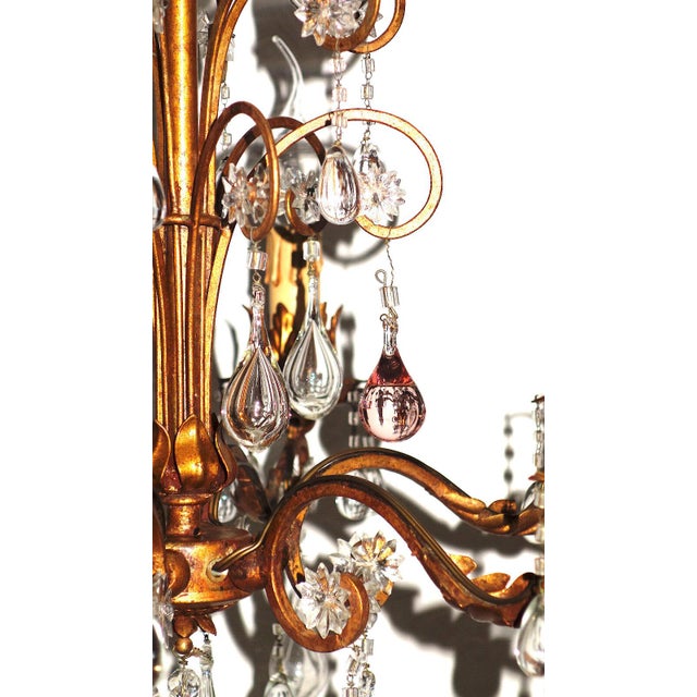 Antique Art Nouveau Gilded Metal and Murano Glass Drop Chandelier, 1920s For Sale - Image 9 of 14