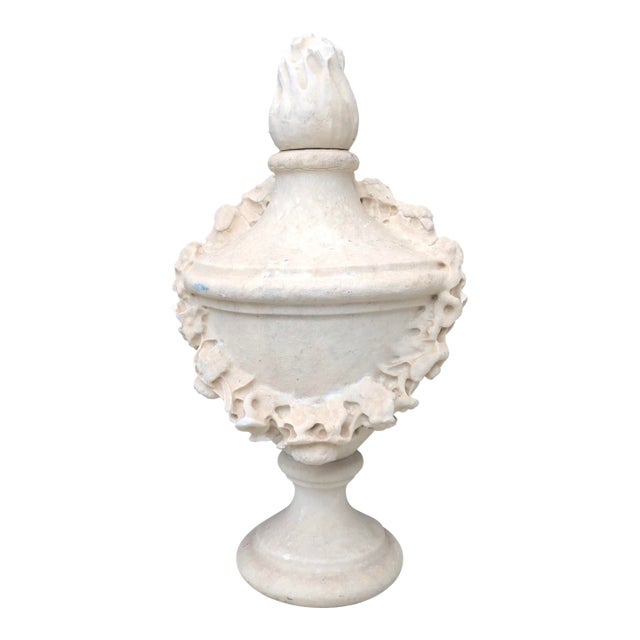 Antique Garden Heavy Limestone Urn With Garland For Sale