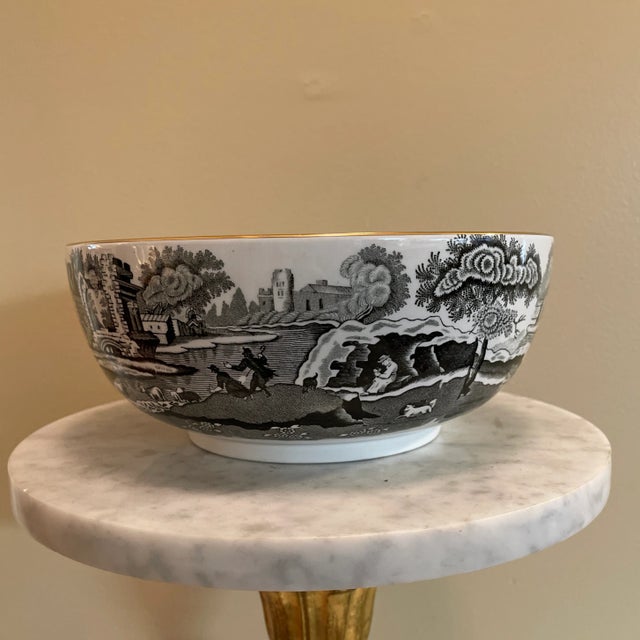 Spode Italian Pattern (1816) Black and White transfer ware with gold gilt rim. Great centerpiece bowl, for decoration or...