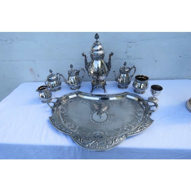 Late 20th Century Late 20th Century Meriden Silver Plated Serving Tea Tray Set With Pairpoint Pitcher and Cup 4483b For Sale - Image 5 of 18