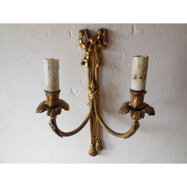 C 1900 French Cast Bronze Bows & Tassels Sconces For Sale - Image 10 of 11