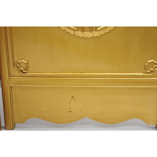 Vintage Chinoiserie Lattice Fretwork 4 Panel Gold Folding Screen Room Divider For Sale - Image 10 of 18