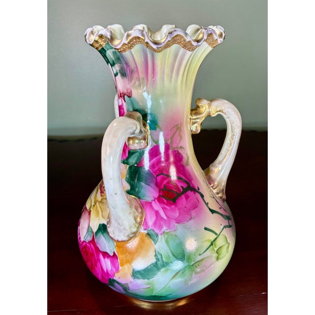 Late 20th Century Antique Three Handled Nippon Ruffled Porcelain Vase For Sale - Image 5 of 8