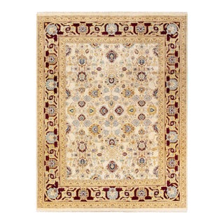 Eclectic, One-of-a-Kind Hand-Knotted Area Rug in Ivory, 8' 10" x 11' 10" For Sale