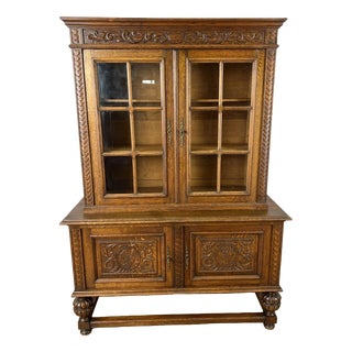 Vintage French Oak Glazed Display Cabinet For Sale