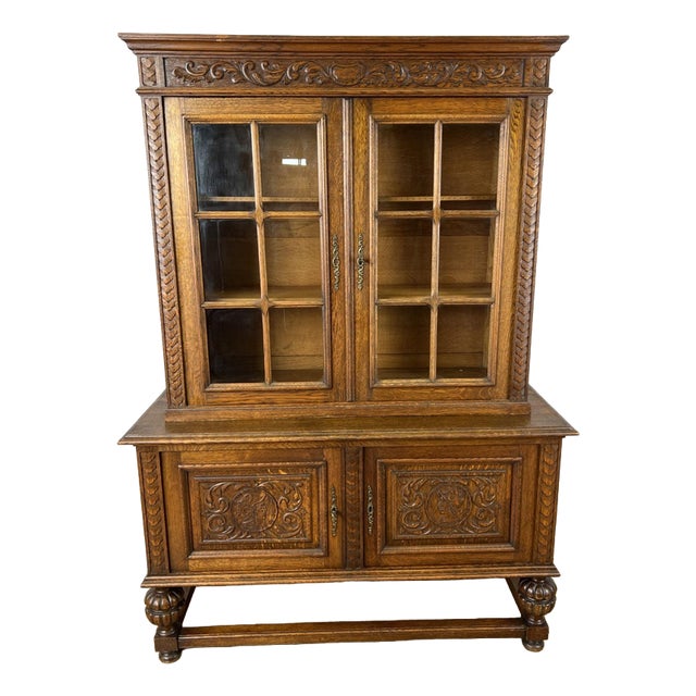 Vintage French Oak Glazed Display Cabinet For Sale