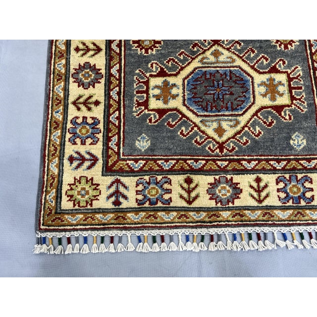 Charcoal Gray and Cream Kazak Wool Runner Rug With Tribal Motifs, 2'8" X 6'8" For Sale - Image 10 of 18